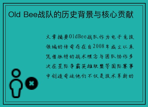 Old Bee战队的历史背景与核心贡献